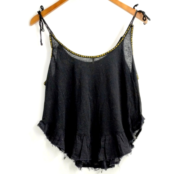 Free People Black Embroidered Linen Blend Tank Top - Picture 5 of 8